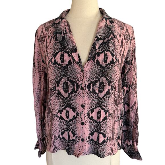 TopShop Black and Pink Blouse Sz 8 Python Print Long Sleeve Button Up Top Career - Picture 4 of 13